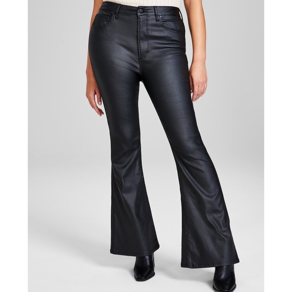 And Now This Coated Flare Leg Jeans High Rise Black Size 27 Faux Leather NWT